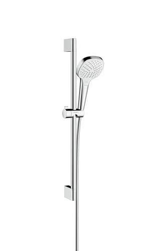 hansgrohe Duschset Croma Select E, Duschkopf wassersparend mit Schlauch und Halterung, verstellbar, Handbrause mit 3 Strahlarten, Weiß/Chrom, 0,65m Set im Sale